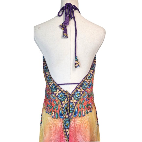 Rima SXM Halter Maxi Dress Womens OS Multi-Color Like New Art Silk Boho Print - Picture 10 of 15